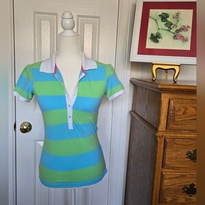 Victoria's Secret Tee Shop Striped Polo Top - Blue